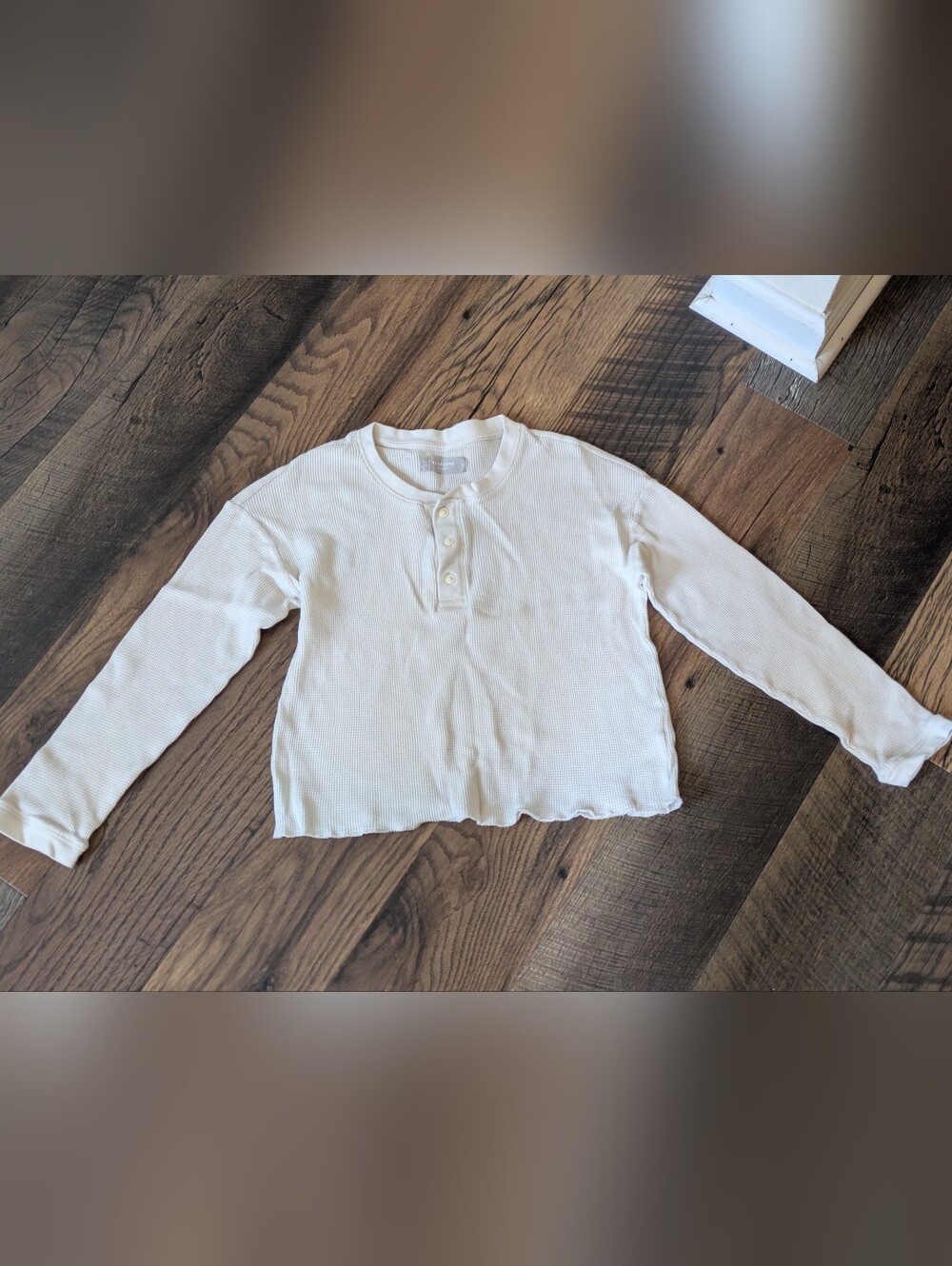Everlane Organic Cotton Waffle Henley Shirt S Cream Off White Cropped Loungewear